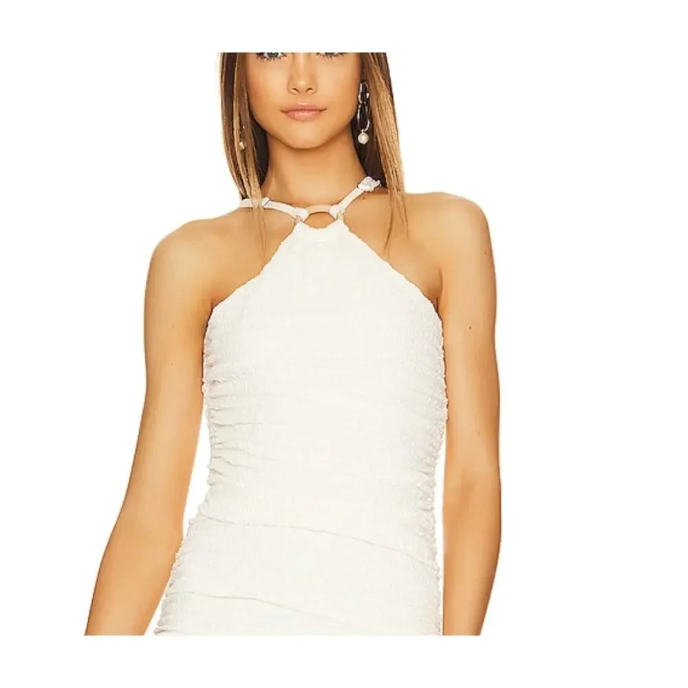 Likely CARMONA DRESS Bodycon Ruched Stretch Crepe Midi | Ivory, Sz 8 NEW - Picture 4 of 9